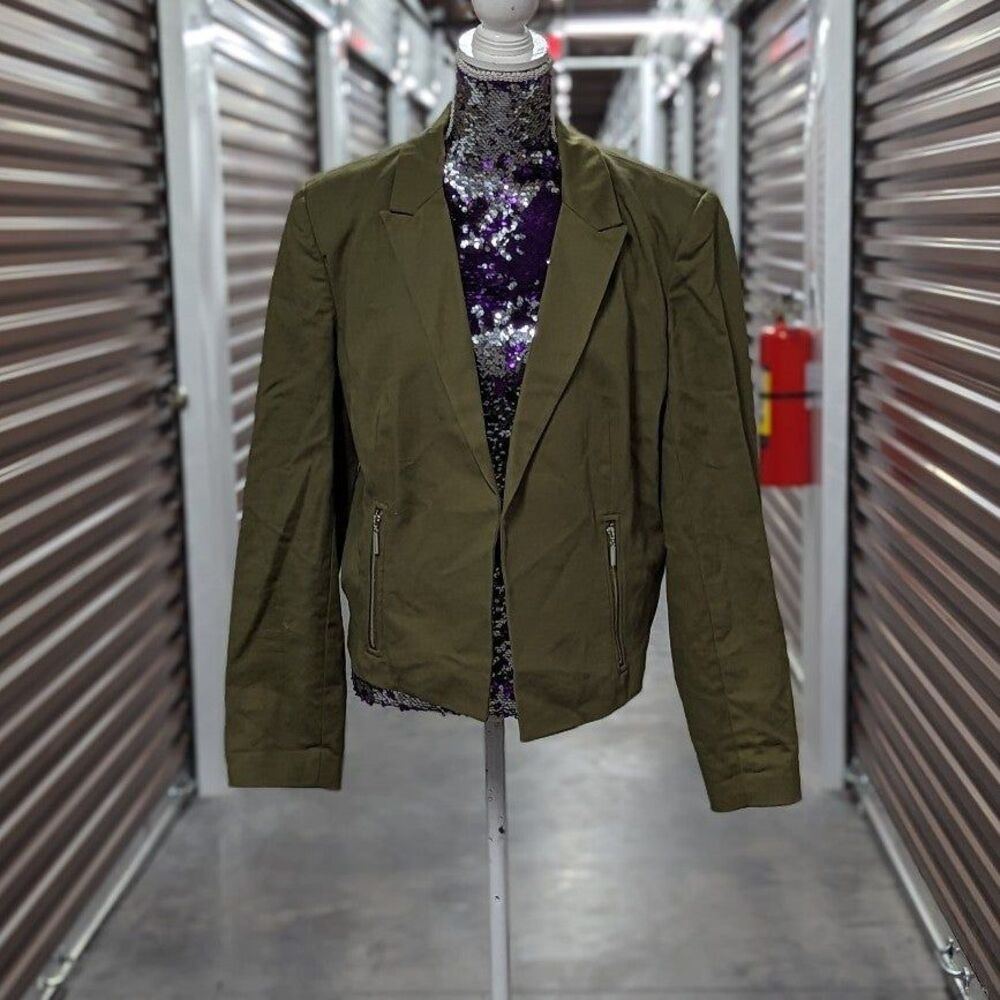 Grace Elements Size 16 Olive Green‎ Open Front Blazer Jacket - Picture 2 of 10